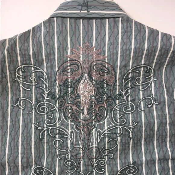 Apricottree Men Long Sleeve Shirt Embroidered Dusky Blue  White Grey Large - Picture 3 of 10